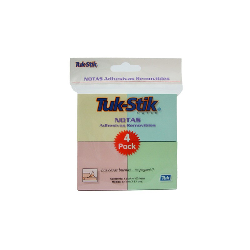 NOTAS ADHERIBLES TUKSTICK 563088 2X2 PULGADAS PAQUETE CON 4 PASTEL