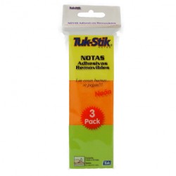 NOTAS ADHERIBLES TUKSTICK 563079 2X2 PULGADAS PAQUETE CON 3 NEON