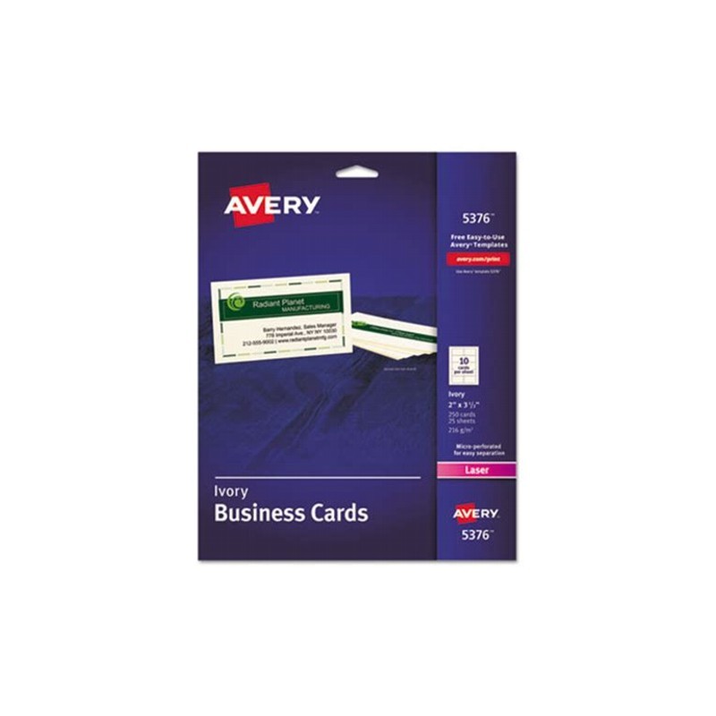 TARJETA DE PRESENTACION IMPRIMIBLE EN LASER AVERY 5376 MARFIL PAQUETE CON 250