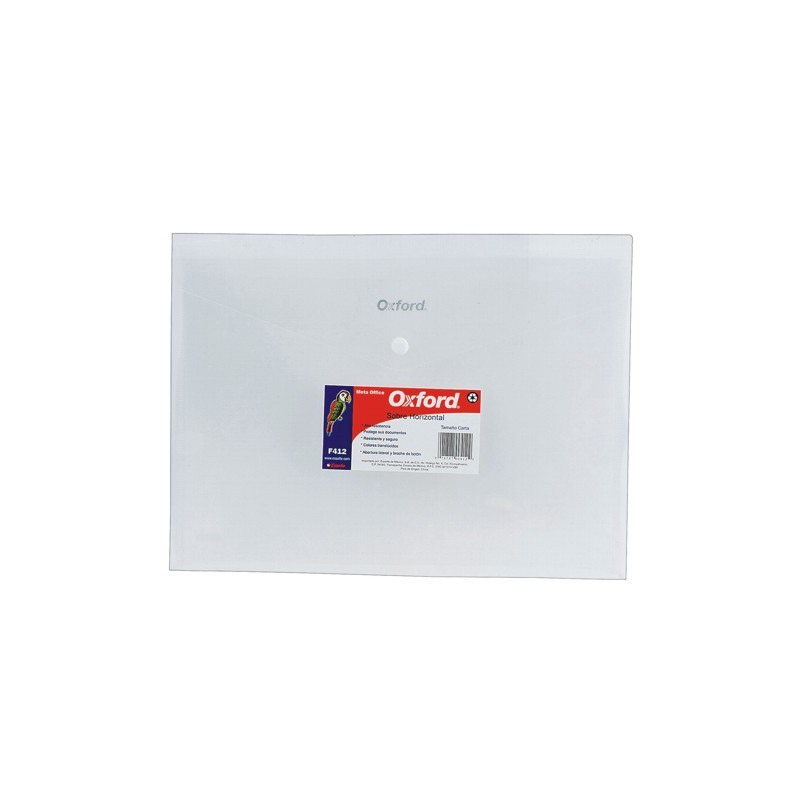 SOBRE PLASTICO HORIZONTAL OXFORD F412B CARTA CON BROCHE BLANCO