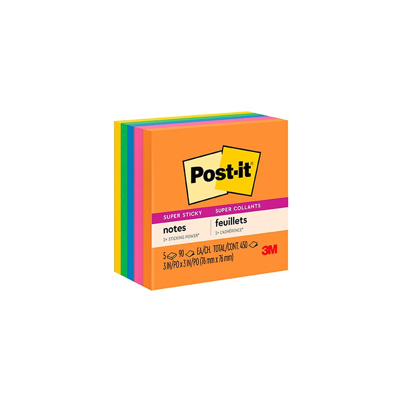 NOTAS ADHERIBLES POST-IT 654-5SSUC COLORES RIO DE JANEIRO 3X3 90 HOJAS PAQUETE CON 5